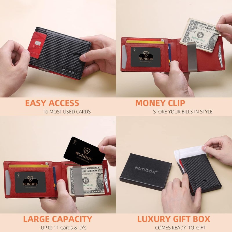 RUNBOX Money Clip Wallets for Men,Slim Leather Mens Bifold Wallet,RFID Blocking Front Pocket Wallet,Thin Credit Card Holder with Gift Box - Image 2